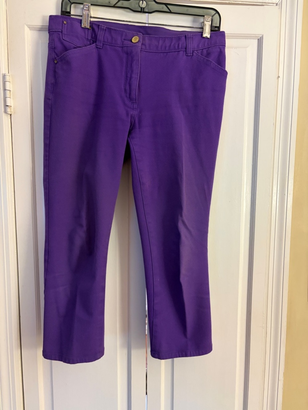 Chico's Purple So Slimming Stretch Pants with Gold Accent